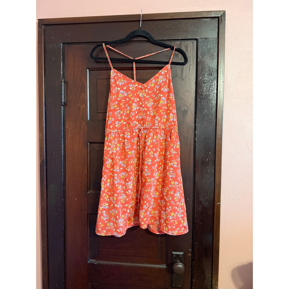 American‎ Eagle Floral Mini Dress Coral Orange T-Back Strappy Sundress Size 6